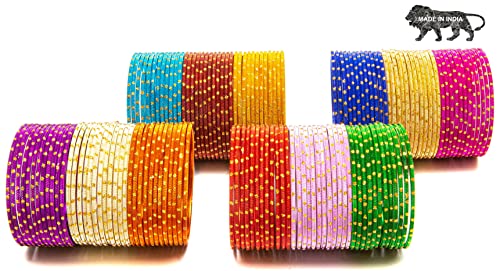 Image of Swara Creations Metal Bangle /Churi Set, in Multicolor large /extra large, Bangles set for Women /Girls with Zari and Cutting Design(144Pcs)