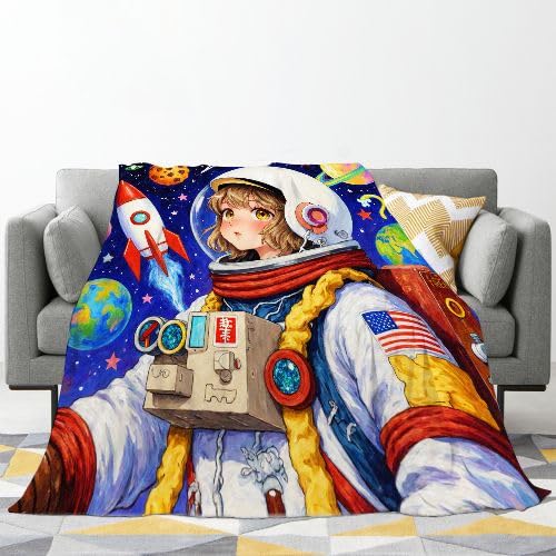Narzuta dla młodego astronauty, odporny na blaknięcie, dekoracyjny koc, na łóżko, ciepły i lekki, pluszowy koc na każdą porę roku, 150 x 200 cm_25147a