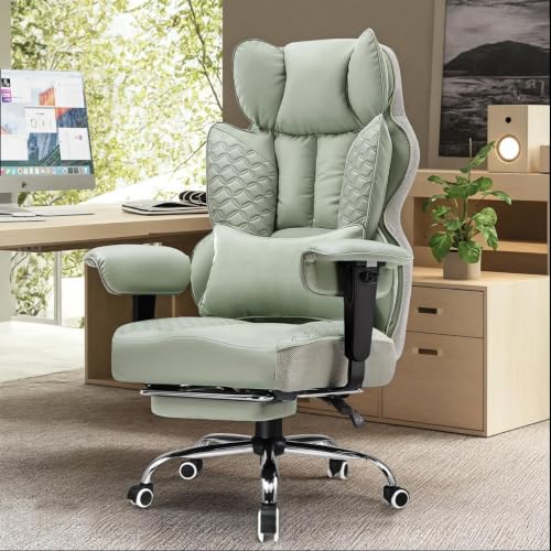 Image of GTPLAYER Big and Tall Gaming Chair 400lbs Heavy Duty Office Chair with Foot Rest & Ergonomic Pocket Spring Lumbar Support, High Back 3D Saddle Shaped Cushion for Back Pain Relief, Green