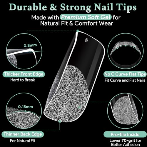 Image of Leykosh Medium Square Nail Tips, 15 Sizes 240 PCS Clear Acrylic Soft Fake Nails Gel Nail Tips, Full Cover Pre-Shaped Matte Long Lasting Press on Nails Extension for DIY Beginners & Salon Manicure