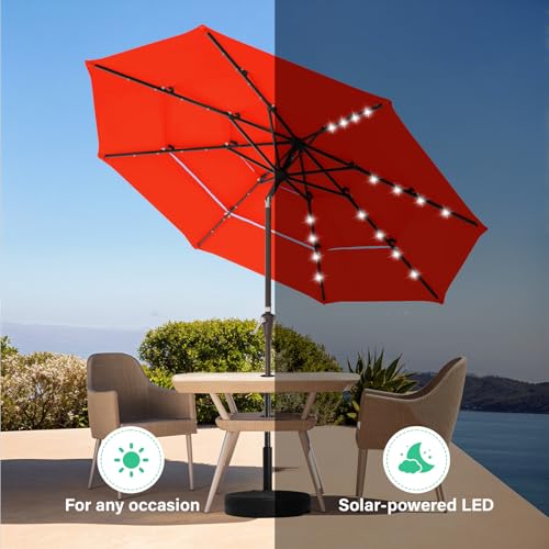 Image of JEAREY 3 Tiers Patio Umbrella with Solar Lights 9ft Outdoor Market Table Umbrellas with Push Button Tilt for Outside Pool Garden, Orange