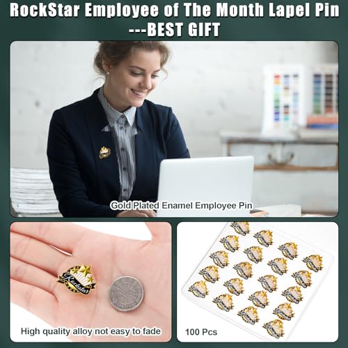 Image of Yunlly 100 Pcs Employee of The Month Lapel Pins Recognition Employee Star Appreciation Enamel Pins Team Gift for Team Staff Volunteer Nurse Teacher Coworkers Award