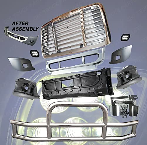 QSC Truck Parts 6 PCS Bumper LED Fog Light Grille Deer Guard for Freightliner Cascadia 08-17