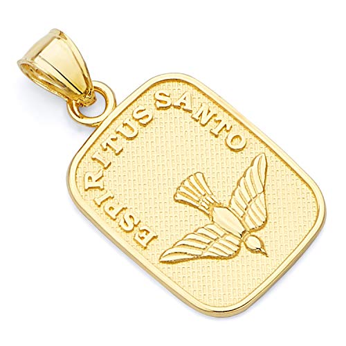 Wellingsale 14K Yellow Gold Polished Diamond Cut Religious Holy Spirit Dove 