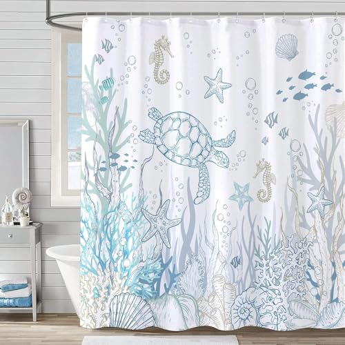 La Mejor Recopilación de Cortinas para baño los más recomendados. 44 MXKJ-IU Cortina De Ducha Tortuga,Cortina De Ducha Sueños del Océano,Cortina De Ducha De Tejido De Poliéster Impermeable,con 12 Ganchos, 72 * 72 Pulgadas