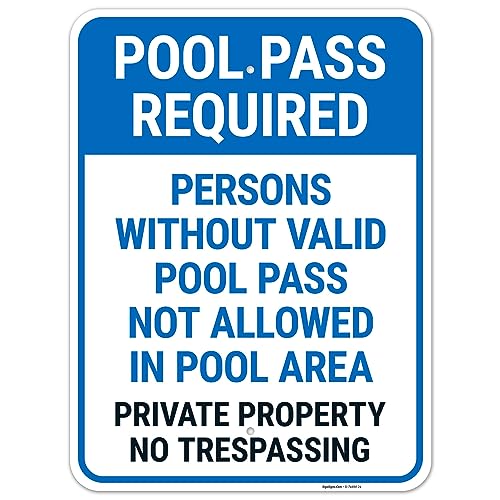 Pool Pass Required Persons Without Valid Pool Pass Not Allowed Sign 18x24 Inches miniatura 1