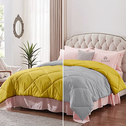 Image of Filbert - Double Bed Comforter for Winter 300 GSM Reversible Microfiber Soft & Cozy Diamond Stitch Quilt (90 inch x 100 inch Inches /228cm x 254cm) - Comforter Double Bed|Silver /Gold Yellow