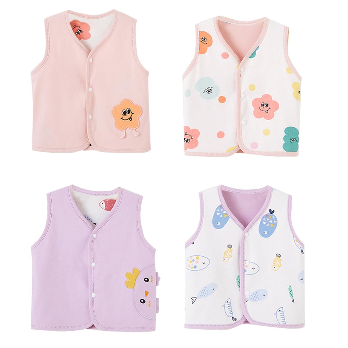 Gilet senza maniche double face per bambini 0 mesi -4 anni, 2 pezzi giacca per bambini senza maniche gilet in cotone sottile top primavera autunno giacca calda inverno cardigan senza maniche