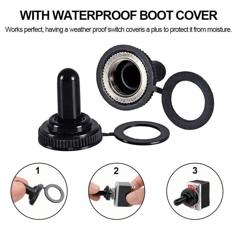 2 PCS Heavy Duty Rocker Toggle, SPST 2 Pin ON Off Toggle Switch with Boot Cover, 15A 12V Toggle Switch for Car Boat Marine