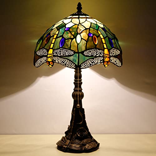 Zjart Tiffany Lamp Reading Lamp Stained Glass Dragonfly Table Lamp W12H19 Inch Antique Bedside Nightstand Desktop Work Study Light Decor Home Kids Bedroom Living Room Office Pull Chain Switch #TOP3