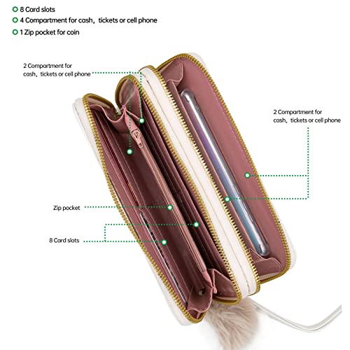 LJCZKA RFID Blocking PU Leather Wallet for Women Large Capacity Double Zipper Pocket With Wristlet Clutch Credit Card Holder (White)3