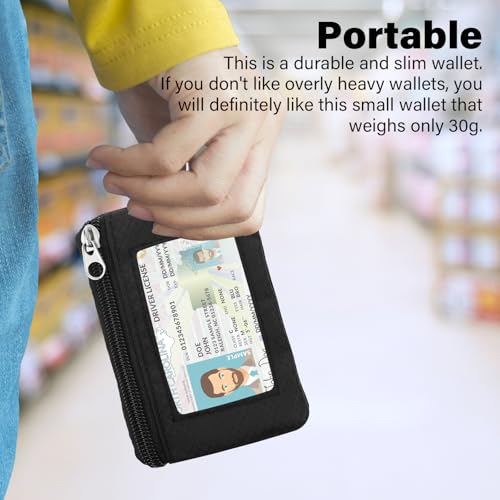 Image of Minimalist RFID Wallet with Lanyard, Multi-Functional ID Case with 2 Zipper Pockets and Key Chain for Men and Women, Tactical Badge Pouch Cards Holder, Coin Purse for Travel Sports - Black&Blue