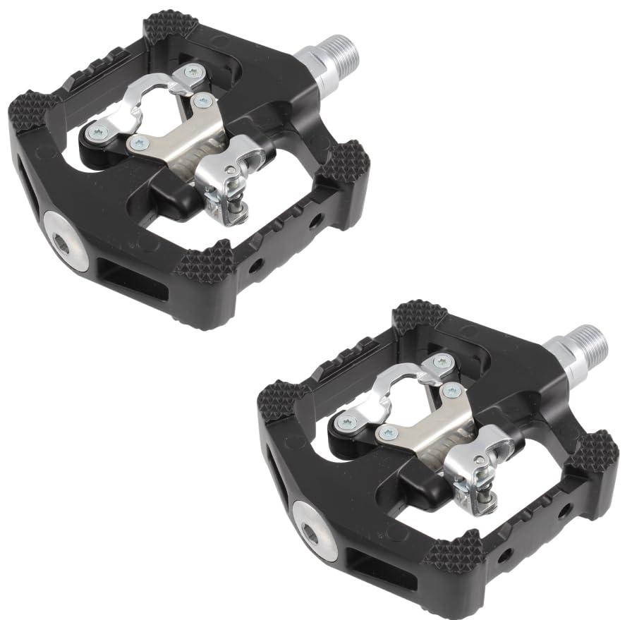 cyclingcolors Par de Pedales Negros semiautomáticos para Bicicleta de montaña Freeride, 109 x 95 mm, compatibles con calas SPD, Eje de 9/16" x 14 mm