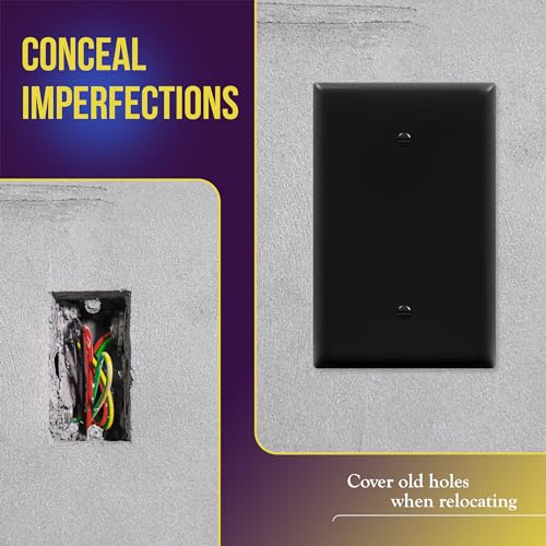 Image of ENERLITES 10 Pack Oversized Blank Wall Plate Cover, 1-Gang, Black