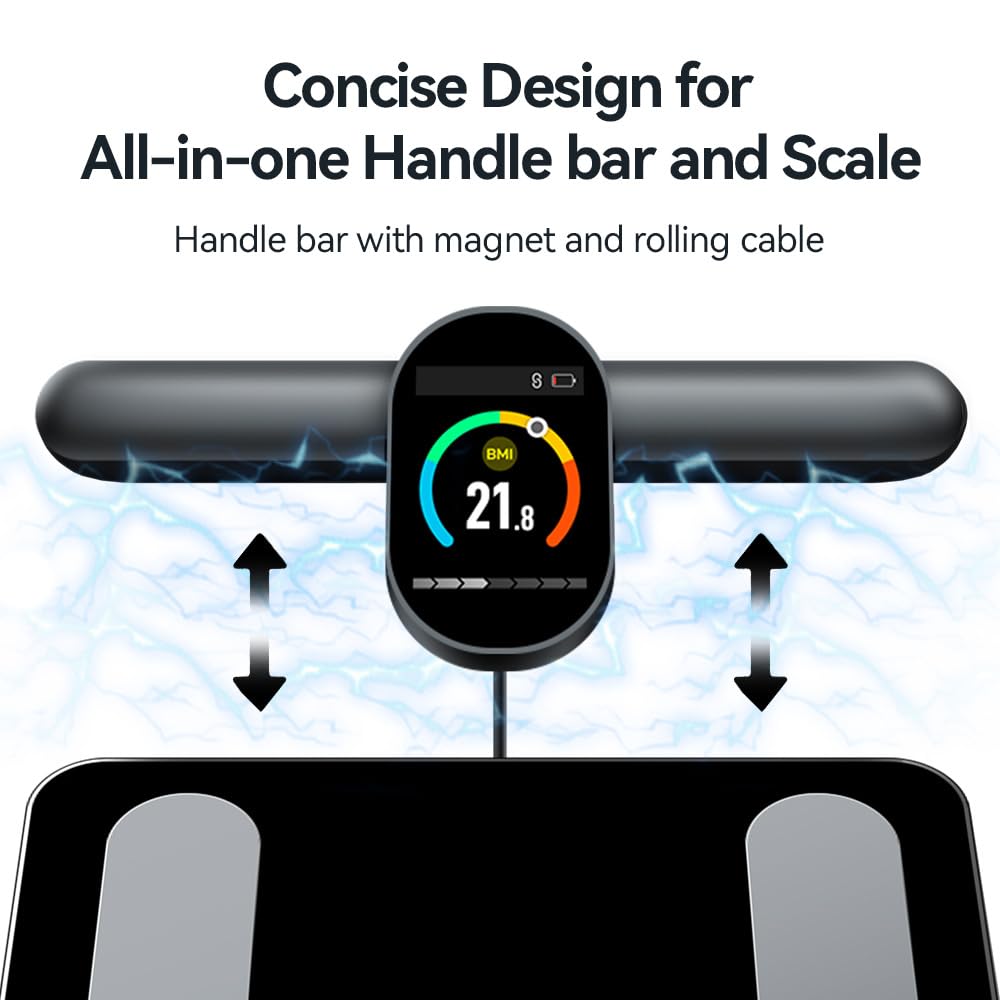 Pèse Personne Balance Connectée Impédancemètre Avec 8 Électrodes 29 Données Corporelle Affichage LCD Recharge USB C Avec APP pour Andriod et iOS, Max. 180kg/400lb/28st, 30 * 30CM