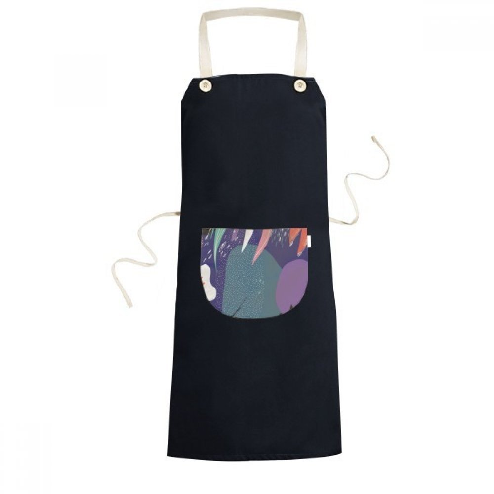 Tablier de cuisine bleu motif plantes 70x67cm bavoir noir réglable avec poche