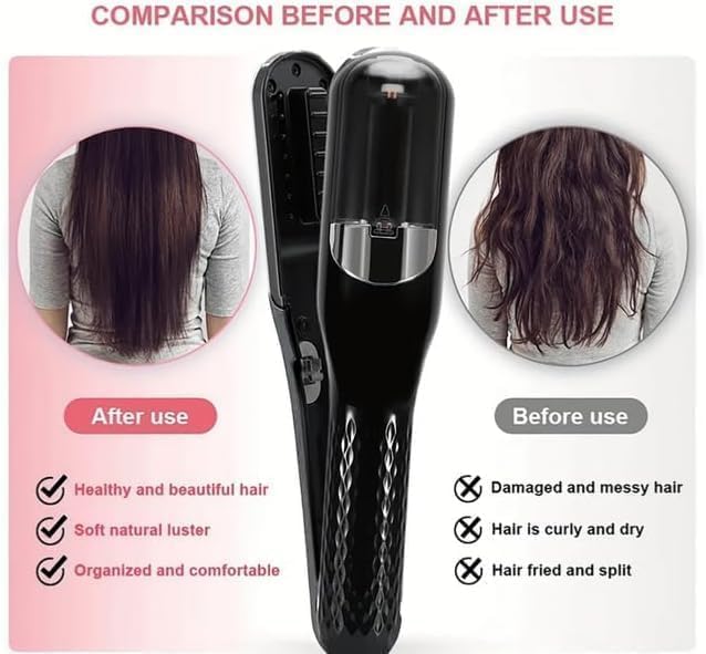 Image of Cordless Split End Hair Trimmer Machine | Rechargeable Electric Split Ends Remover Tool for Dry, Damaged, Curly, Frizzy Hair | 2-in-1 Automatic Split End Cutter for Men & Women