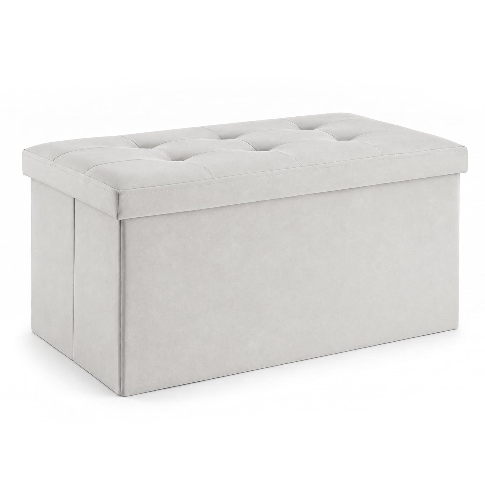 CROWNSHOP Ottoman Storage Bench Footrest Stool Seat, Fleece-lined version,Toy Chest Storage Box Folding with Lid Long Shoes Bench Footstool Suitable for Living Room 38 x 76 x 38 cm (Light Grey)