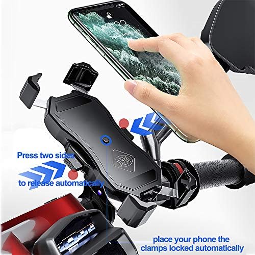 iMESTOU Motorcycle Wireless Qi & USB Quick Charge 3.0 Phone Holder Charger Motorbike Cellphone Mount for 22-32mm Handlebar/Rear-view Mirror Compatible with 3.5-6.8 inch Smartphones
