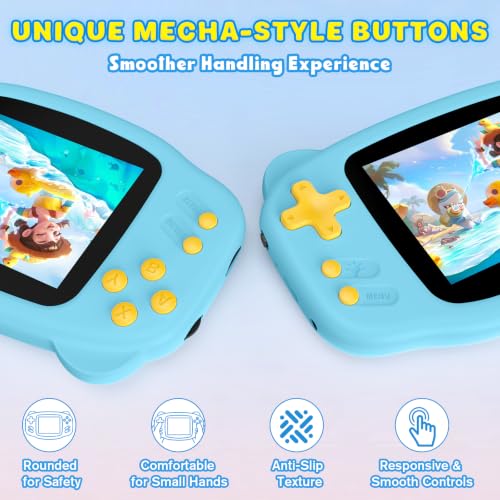 Image of Portable 16 Bit Handheld Game Console for Kids, Retro Gaming Console with 300 Classic Video Games, Handheld Plug & Play Player with 3.2'' IPS Screen, Rechargeable Travel Gift for Boys & Girls (Blue)