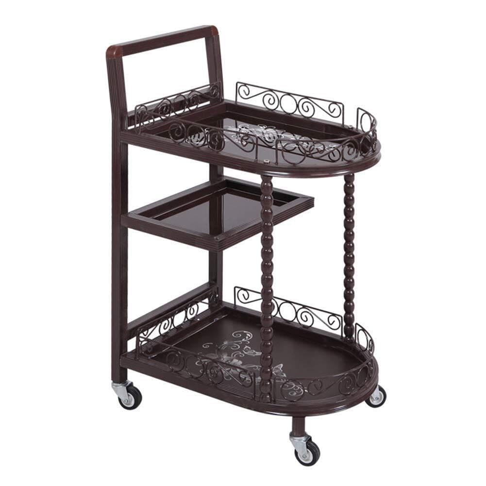 asdchZen 3-Tier Beauty Salon Serving Cart With Tempered Glass Shelves, Rolling Utility Trolley With Handle & Wheels – Brown