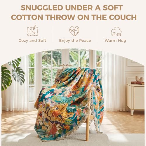 Image of LUTBM Boho Throw Blanket for Couch 50 inchx60 inch, Cotton Decorative Bed Throws