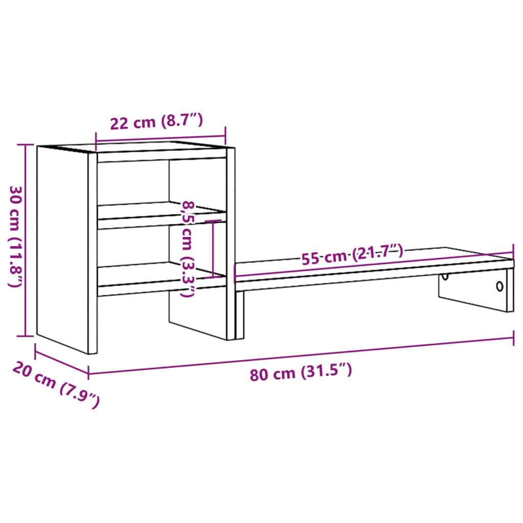 Supporto per monitor in legno bianco con organizer da scrivania, 80 x 20 x 30 cm, portata 35 kg, per scrivania del computer, scrivania, home office, ergonomico e facile da pulire