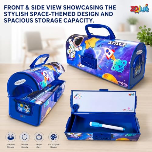 Image of Space Astronaut Lock Compass Box for Kids | 3-Digit Password Pencil Box | Large Capacity Stationery Organizer Case for School Boys & Girls | Durable Plastic Pencil Case
