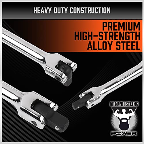 Image of HORUSDY 3-Piece Breaker Bar Set with 180 Rotatable Head, 1 /4'', 3 /8'' and 1 /2'' Drive, 6'', 10'', 15'' Length, Heavy Duty Breaker Bars with Chrome Vanadium Steel