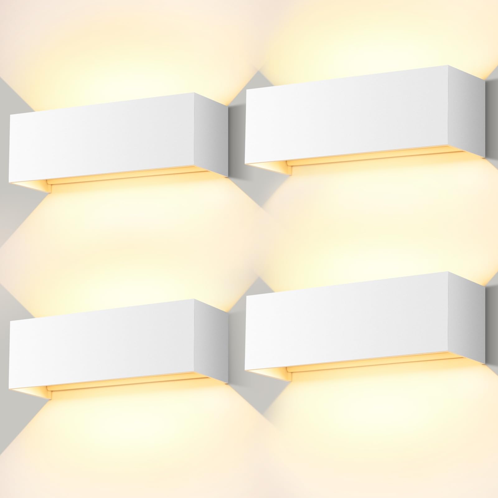 LEDMO 4 Pezzi 30W Applique da Parete Interno/Esterno Angolo Regolabile del Fascio su e giù Lampada da Parete 3000K Bianco caldo IP65 Impermeabile Bianco Applique Esterno