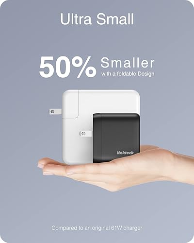 Miniatura 5 de Nekteck Cargador rápido USB-C GaN II de 65 W [certificado USB-IF] - PD 3.0 PPS, plegable y compacto, cable de 6.6 pies - Compatible con iPhone 15,