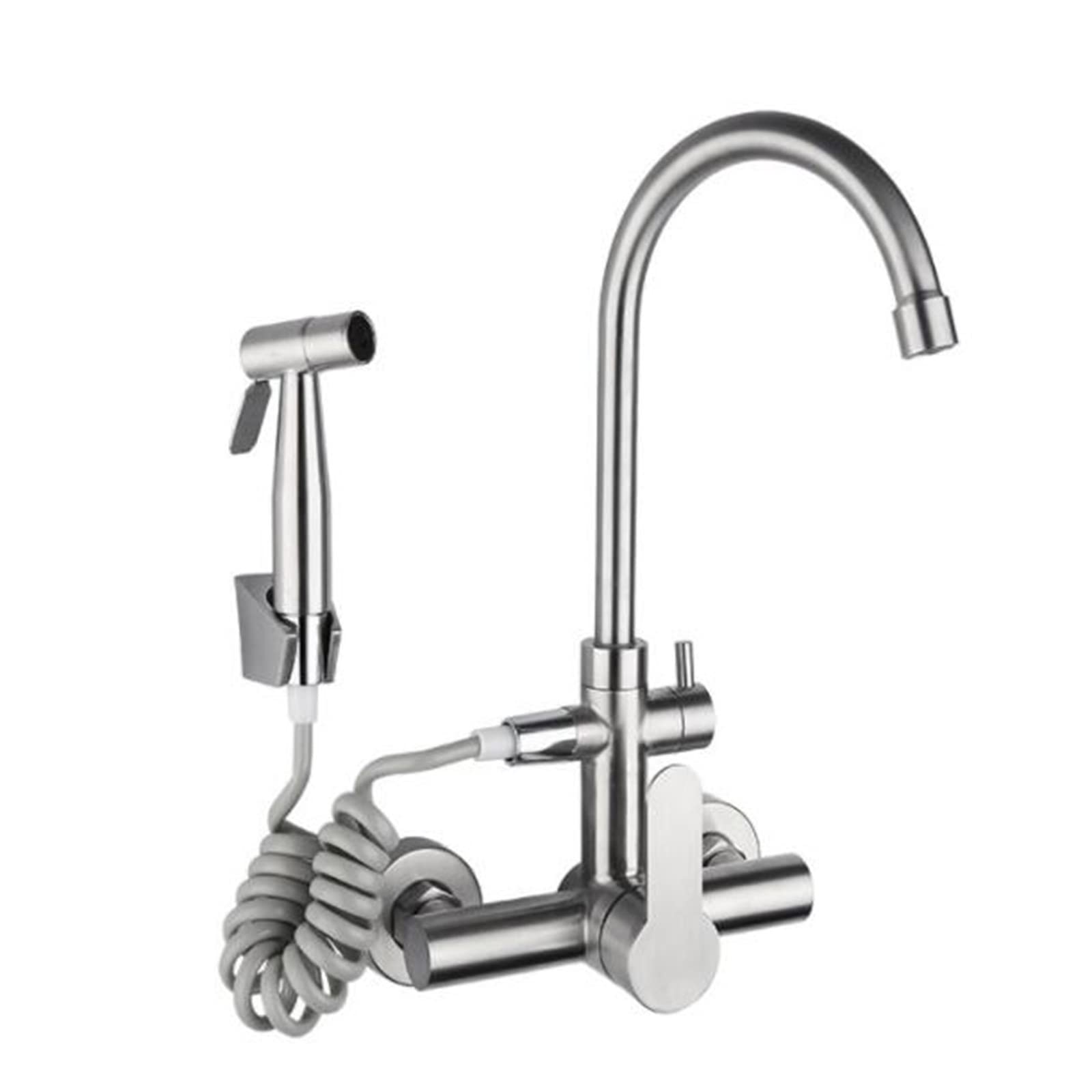 ZYCHSJXA Wall Mounted Kitchen Faucet Swivel Double Hole Stainless Steel Spray Gun