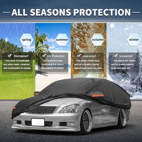 Image of X AUTOHAUX Car Cover Outdoor Waterproof Sun Rain Snow Hail Protection with Left Side Door Zipper Aluminum Film for Toyota Crown Sedan