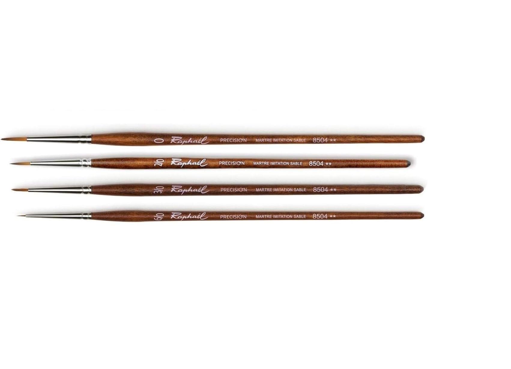 Pinceau Raphael Série 8504 MARTRE IMTATION Sable, Set 4 pcs 6/0, 3/0, 2/0,0. (Raphael France)