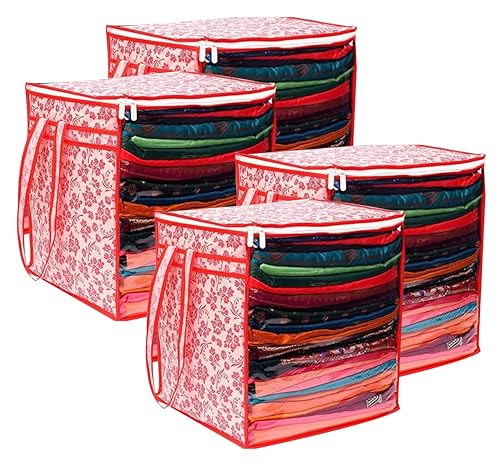 LAXIS Non-Woven Jumbo Saree Bags, Peach Color Transparent Saree Covers With Zip, Saree Covers For Storage With Moisture & Dust Proof, Wardrobe Organiser, Size-38L X 30W X 38Hcm (Pack Of 4) (B0CC343WXD) Amazon Price History, Amazon Price Tracker