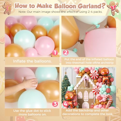 Image of 160Pcs Christmas Balloon Arch Garland Kit Xmas Pastel Pink Green Brown Latex Balloons Gingerbread Man Candy Cane Foil Balloons Arch Kit for Christmas New Year Party Birthday Party Decorations