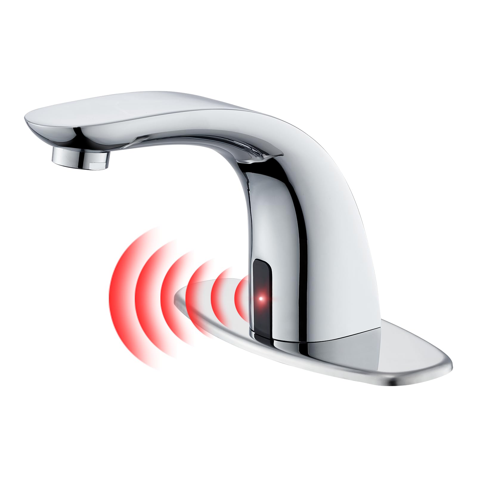 Charmingwater Grifo de lavabo de baño sin contacto, grifo de baño con sensor con tapa de agujero, apagado automático de agua, cromado