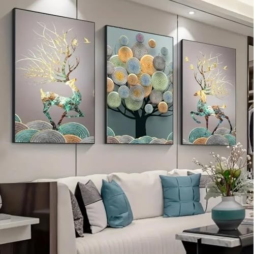 Affiches d'animaux abstraits Feng Shui XINBAO 3 toiles 50x70 cm