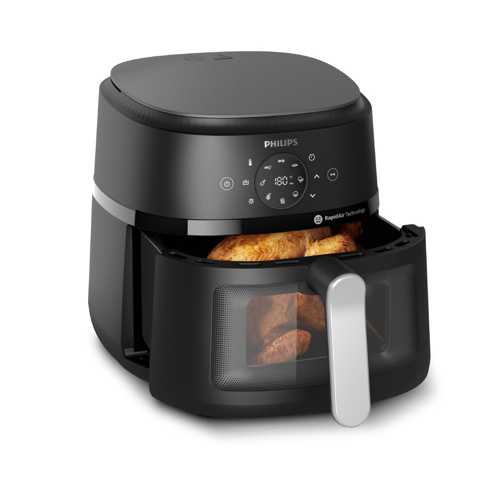 PHILIPS Air Fryer NA231/00 with touch panel, uses up to 90% less fat, 1700W, 6.2 Liter, with Rapid Air Technology (Black),Cooking window, Extra Large