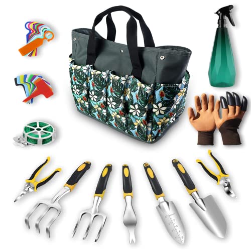 Garden Tools Set 32 Pcs ,Outdoor Gardening Hand Tools, Aluminium Alloy Gardening Kit with Durable Organizer Tote Bag, Gardening Tools for Women