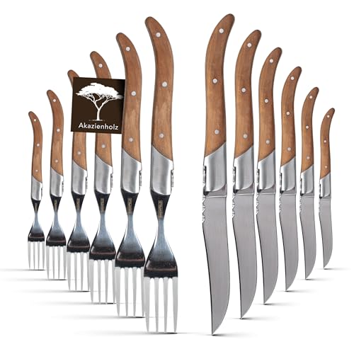 Baumfeld Steak- & Pizza-Messer-Set im Laguiole-Stil | Edelstahlklingen ergonomisch rostfrei wählbar als 4- 8- oder 12-teiliges Set (4 teilig)