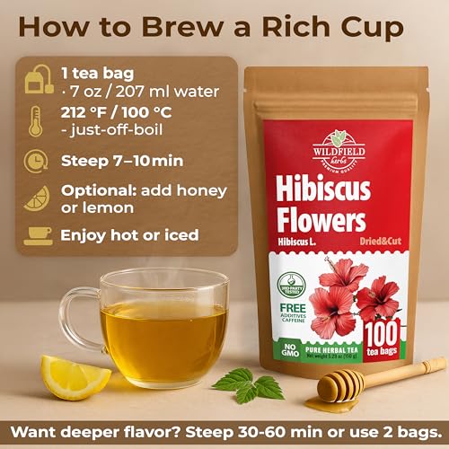 Image of 100 Bags Dried Hibiscus Flower Tea Herbal Flor De Jamaica (Hibiscus) - 100 Count 1.5g Tea Bags Dried Flowers Herb Hibisko