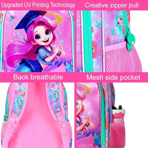 Image of AGSDON 3PCS Backpacks for Girls, 16 inch Elementary Kids Backpack Preschool School Bookbags and Lunch Box