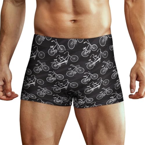KWQDOZF Atmungsaktive Herrenunterwäsche mit Vintage-Motiv und handgezeichneten Fahrrädern, Boxershorts, kreativer Volldruck