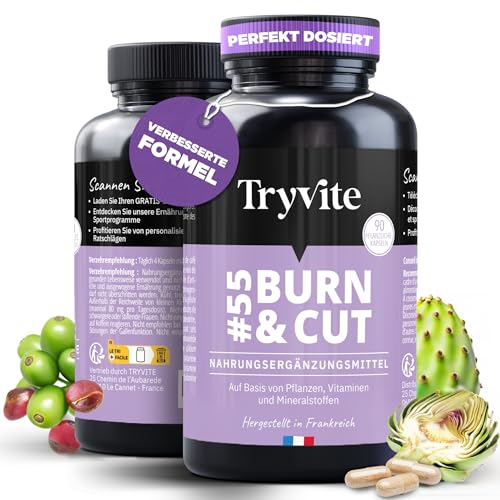 Stoffwechsel Beschleunigen Abnehmen | Hochdosiert Mit Artischocke, Nopal, grünem Kaffee & Kolanuss | 90 Kapseln | TRYVITE BURN&CUT