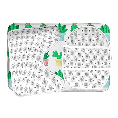 UBINYSS Badematte + Konturmatte + Toilettendeckelbezug, Süßer Sukkulenten Kaktus 3 Stück Badematte Set, mit rutschfester Klebeunterseite – Bild 7