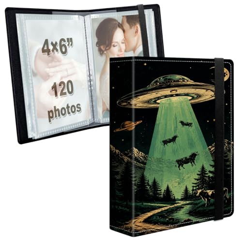 Image of Photo Album 4x6 120 Photos with Strong Elastic Band, Forest UFO | Large Capacity Premium Leather Picture Album, Portable Wallet Albums Photo Book for Family Anniversaries Wedding Baby