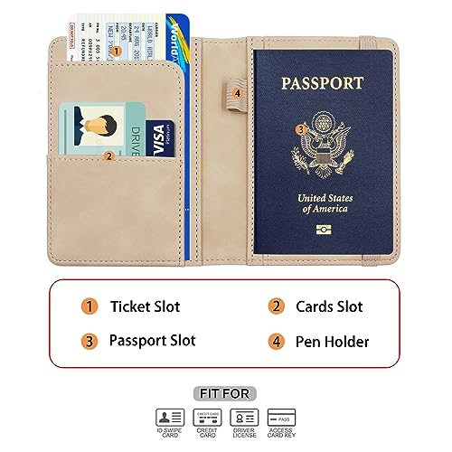 Image of Melsbrinna Premium Leather Passport Holder Covers Case, Waterproof Rfid Blocking Travel Wallet Passport Holder with Pen Holder, Cute Passport Book for Women /Men