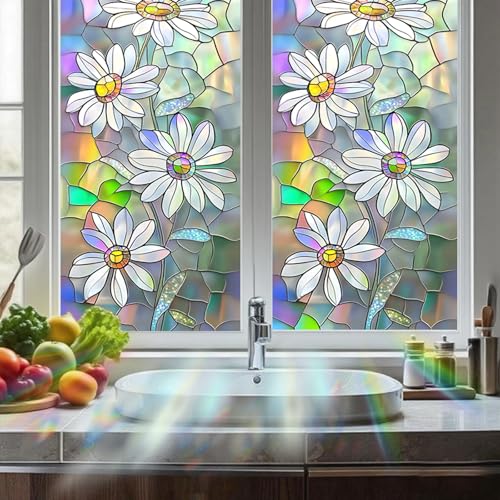 Image of Nuxovilar Sparkle White Daisy Floral Pattern Window Film 17.7x39.4 PVC