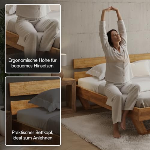 skølm Nornir Massivholzbett 180x200 cm – Bettrahmen aus Massivholz Eiche geölt – hochwertiges Holzbett mit Kufen Bettbeinen– Bettgestell mit 2 Streben als Bettkopf – geeignet als Doppelbett – Bild 6